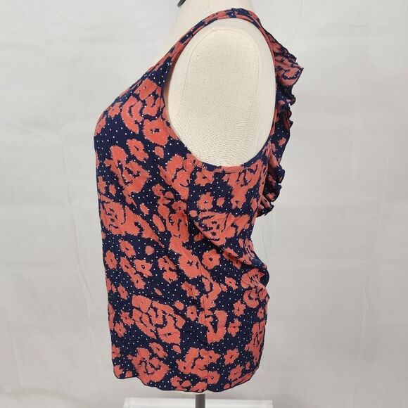 3/$25 Everly Navy Salmon Racerback Ruffle Abstract Floral Tank Top Sz M - Picture 4 of 11